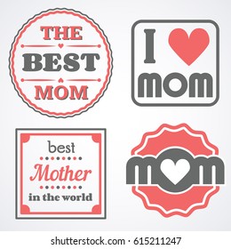 Mothers Day Lettering Calligraphic Emblems and Badges Set. Vector Design Elements For Greeting Card and Other Print Templates. Typography composition.