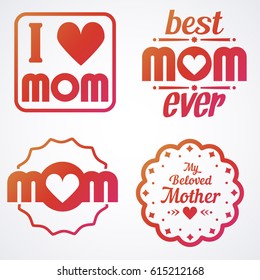 Mothers Day Lettering Calligraphic Emblems and Badges Set. Vector Design Elements For Greeting Card and Other Print Templates. Typography composition.
