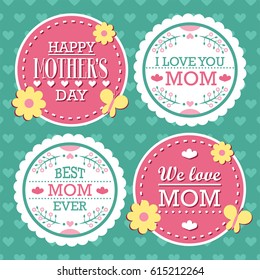 Mothers Day Lettering Calligraphic Emblems and Badges Set. Vector Design Elements For Greeting Card and Other Print Templates