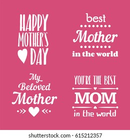 Mothers Day Lettering Calligraphic Emblems and Badges Set. Vector Design Elements For Greeting Card and Other Print Templates. Typography composition.