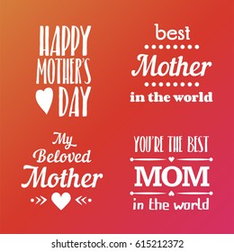 Mothers Day Lettering Calligraphic Emblems and Badges Set. Vector Design Elements For Greeting Card and Other Print Templates. Typography composition.