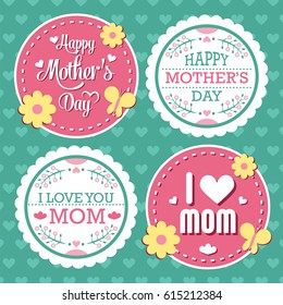 Mothers Day Lettering Calligraphic Emblems and Badges Set. Vector Design Elements For Greeting Card and Other Print Templates
