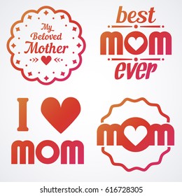 Mothers Day Lettering Calligraphic Emblems and Badges Set. Vector Design Elements For Greeting Card and Other Print Templates. Typography composition.