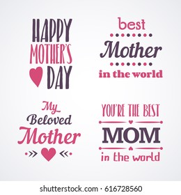 Mothers Day Lettering Calligraphic Emblems and Badges Set. Vector Design Elements For Greeting Card and Other Print Templates. Typography composition.