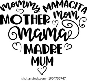 Mother's day lettering. Interesting, heartwarming and cool lettering. Heart illustration vector