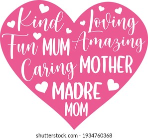 Mother's day lettering. Interesting, heartwarming and cool lettering. Pink heart illustration vector