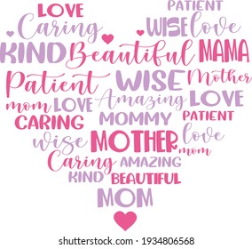 Mother's day lettering. Interesting, heartwarming and cool lettering. Colorful heart illustration vector