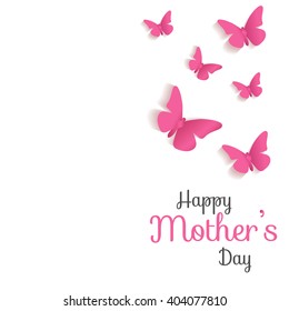 Mother's Day. Lettering and red butterflies. Typographical Background. Mothers day postcard.