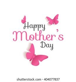 Mother's Day. Lettering and red butterflies. Typographical Background. Mothers day postcard.