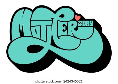 Muttertags-Schriftzug mit Retro-groovigem Typografie-Design in blaugrünem und schwarzem Schatten. Vintage Textstil für Grußkarte, Poster, Flyer, Aufkleber, T-Shirt, Kissenbezug.