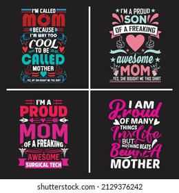 Mother's day lettering typographic quotes design bundle