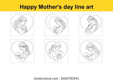 Mother's Day Line Art Illustration