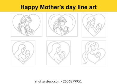 Mother's Day Line Art Illustration