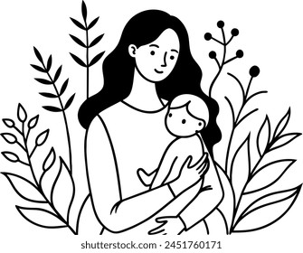 Mothers Day Line Art Outline. Happy Mothers Day