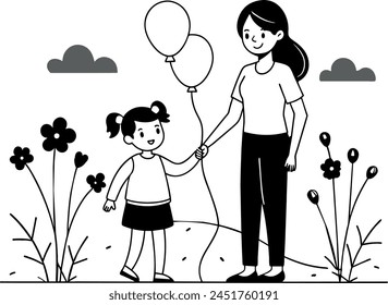 Mothers Day Line Art Outline. Happy Mothers Day