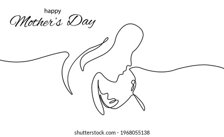 Mothers Day line art. Línea sólida,dibujo continuo de una línea. Madre sosteniendo a su bebé. Vector de línea continua de arte. Concepto del Día feliz de la Madre.
