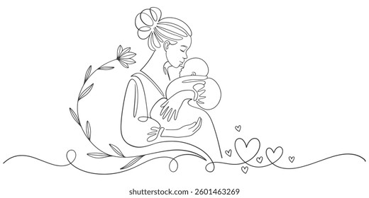 Mothers day line art style vector illustration, mothers day celebration illustration