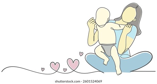 Mothers day line art style vector illustration, mothers day celebration illustration