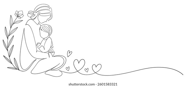 Mothers day line art style vector illustration, mothers day celebration illustration