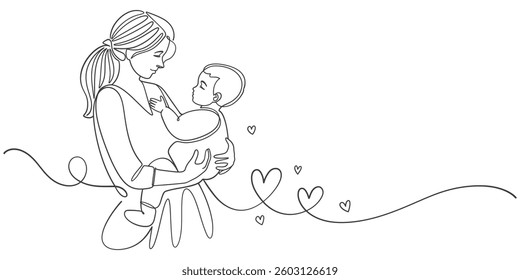Mothers day line art style vector illustration, mothers day celebration illustration
