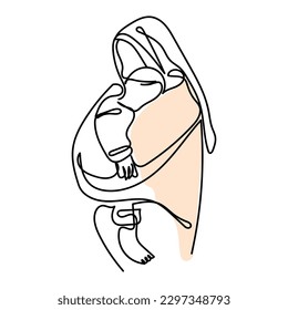 mothers day line art vector. a mothers hands and comfort of her. isolated print design for mothers day