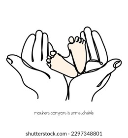 mothers day line art vector. a mothers hands and comfort of her. isolated print design for mothers day