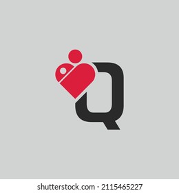 mothers day Logo Heart Letter Q. Beautiful vector love logo. Q love outline creative letter logo