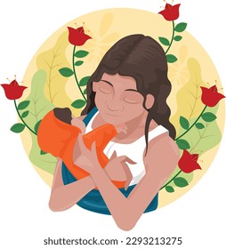 Mother's day. Lovely mom holding newborn baby.