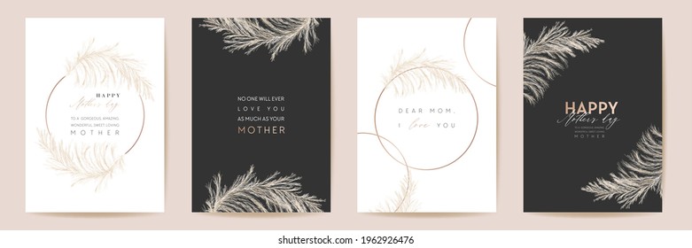 Mothers day luxury floral greeting set. Watercolor pampas grass template. Vector foliage design for Mother party, woman spring card. Modern poster, Mom banner postcard, Nature curve flyer