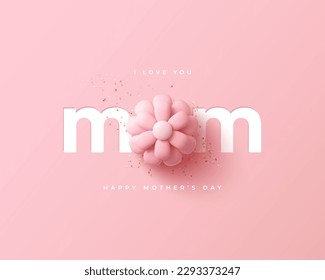 Mother's Day minimal background with decor elements. 3d vector illustration.