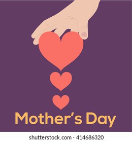 Mother's day minimalistic vector creative card concept idea with a hand throwing hearts