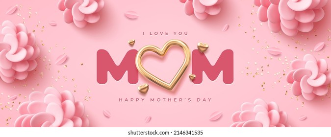 Mother's Day modern background with decor elements. 3d vector illustration.