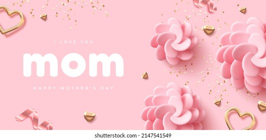 Mother's Day modern background with decor elements. 3d vector illustration.