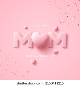 Mother's Day modern background with decor elements. 3d vector illustration.