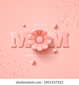 Mother's Day modern background with decor elements. 3d vector illustration.