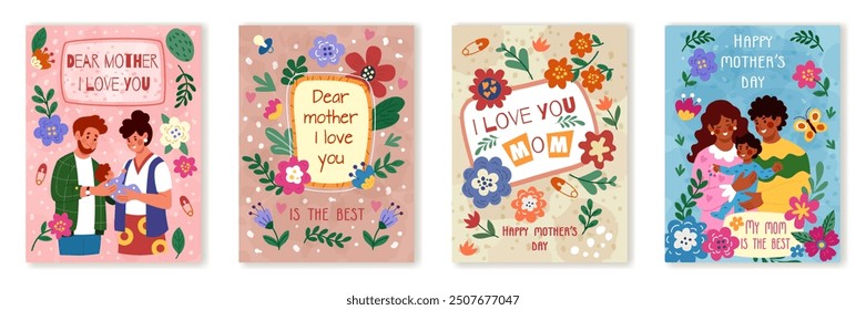 Mothers day. Mom with baby in flower. Card floral design, background pattern, happy watercolor people. Child, hand drawn art, love woman, parent, family. Vector tidy cartoon flat isolated illustration