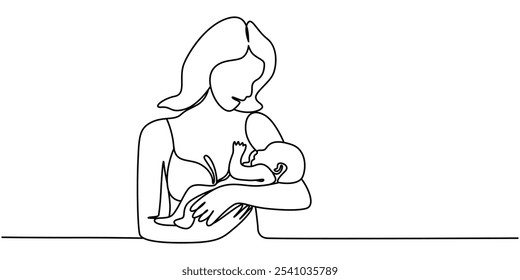 Mother's Day Mom and Baby in Single Line Drawing Style with Editable Stroke, Happy Mother’s Day continuous line drawing of Mom playing with her baby. women holding her baby motherhood concept. vector.