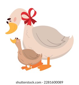 mothers day, mom duck and son icon isolated