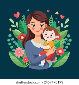 Mother's Day Mom Loves Baby Decorative Illustration Design
