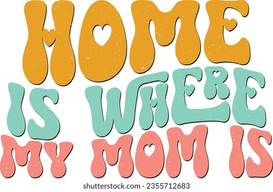 Mother's Day Mom Sublimation Design. Colorful Wavy Love Heart Typography for Mom Valentine Gift.