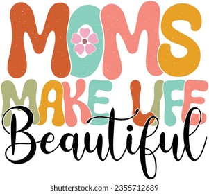 Mother's Day Mom Sublimation Design. Colorful Wavy Love Heart Typography for Mom Valentine Gift.