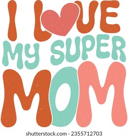 Mother's Day Mom Sublimation Design. Colorful Wavy Love Heart Typography for Mom Valentine Gift.