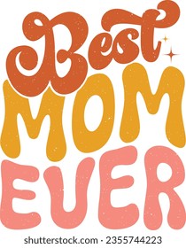 Mother's Day Mom Sublimation Design. Colorful Wavy Love Heart Typography for Mom Valentine Gift.