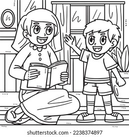 Mothers Day Mom Telling Stories Coloring Page 
