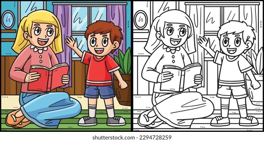 Mothers Day Mom Telling Stories Illustration
