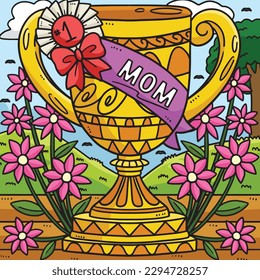 Mothers Day Mom Trophy Colored Cartoon