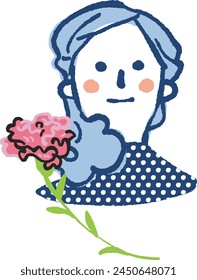 Mother's Day Mother and Carnation  Illustration	
