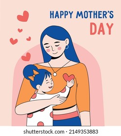 
Mothers Day. Mother and child. Mom hugging her daughter with a lot of love and tenderness. Mother's day, holiday concept. Cartoon flat isolated vector design.