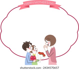 Mother's Day Mother and children frame illustration