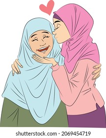 Mother's Day, mother and daughter, girl kissing her mother, girl kissing and hugging her grandmother. vector